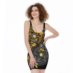 Yin Yang Owl Print Sleeveless Bodycon Dress