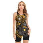 Yin Yang Owl Print Sleeveless One Piece Swimsuit