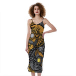 Yin Yang Owl Print Slim Fit Midi Cami Dress