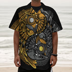 Yin Yang Owl Print Textured Short Sleeve Shirt