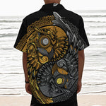 Yin Yang Owl Print Textured Short Sleeve Shirt