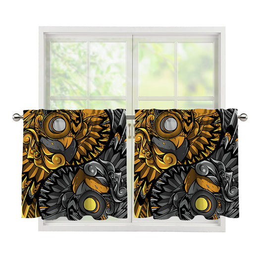 Yin Yang Owl Print Tier Curtains