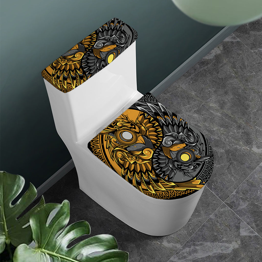 Yin Yang Owl Print Toilet Lid And Tank Cover Set