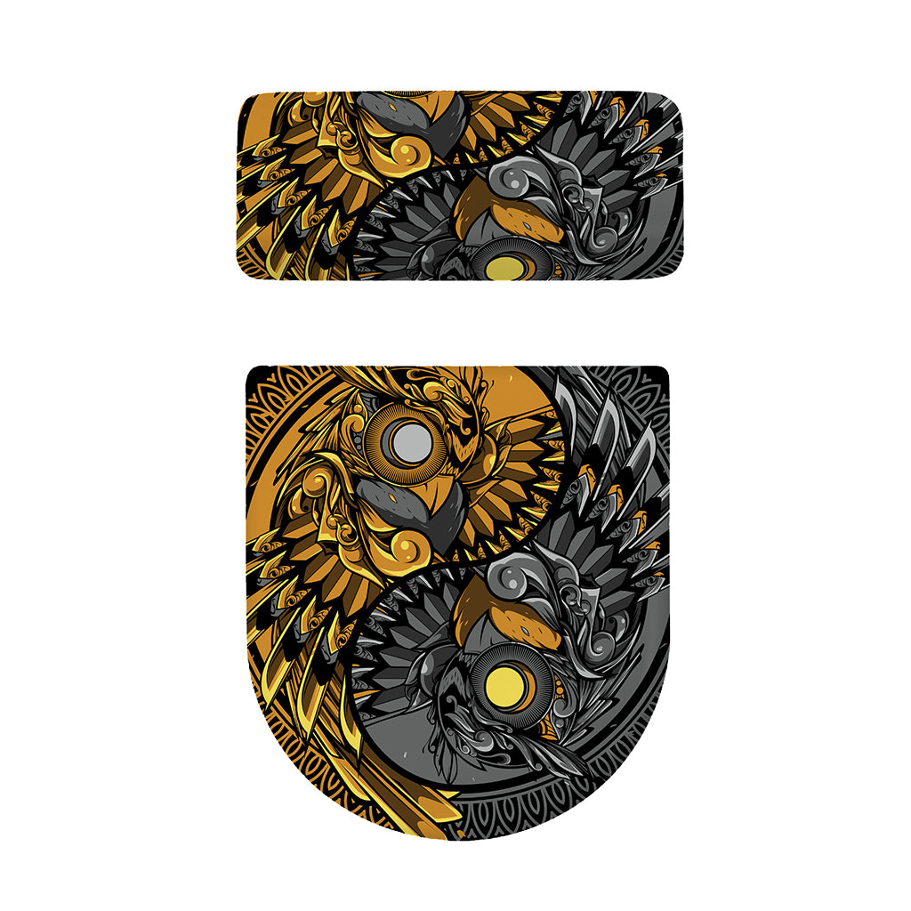 Yin Yang Owl Print Toilet Lid And Tank Cover Set