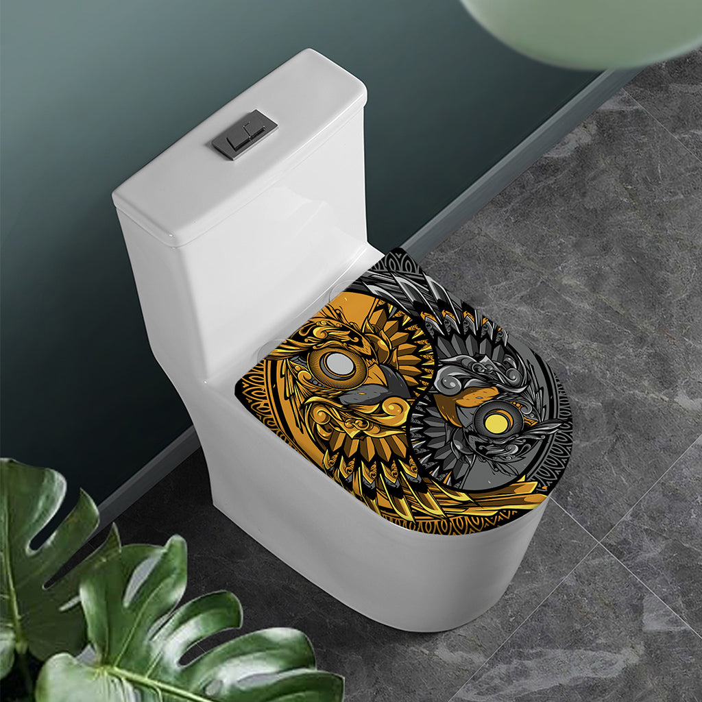 Yin Yang Owl Print Toilet Lid Cover