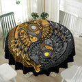 Yin Yang Owl Print Waterproof Round Tablecloth