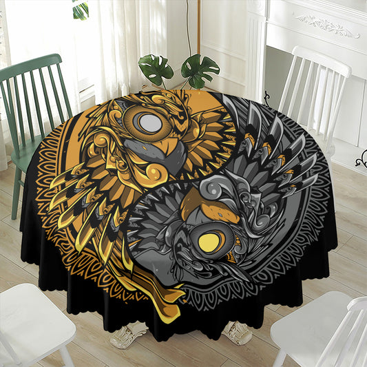 Yin Yang Owl Print Waterproof Round Tablecloth