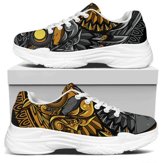 Yin Yang Owl Print White Chunky Shoes