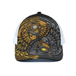 Yin Yang Owl Print White Mesh Trucker Cap