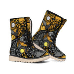 Yin Yang Owl Print Winter Boots