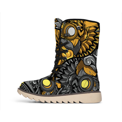 Yin Yang Owl Print Winter Boots