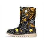 Yin Yang Owl Print Winter Boots