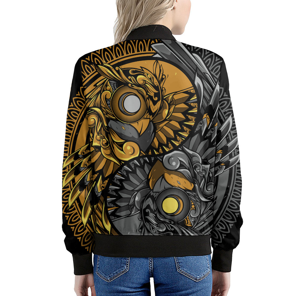 Yin Yang Owl Print Women's Bomber Jacket