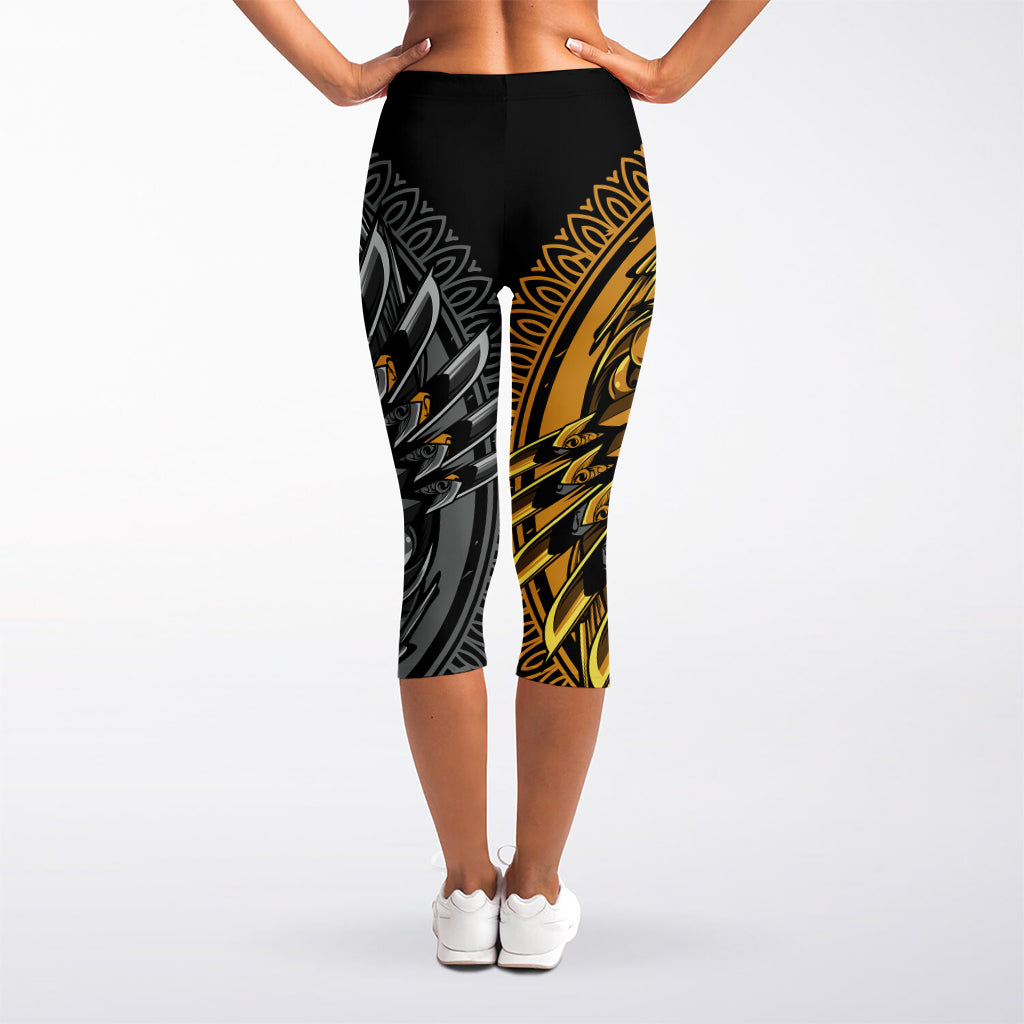 Yin Yang Owl Print Women's Capri Leggings