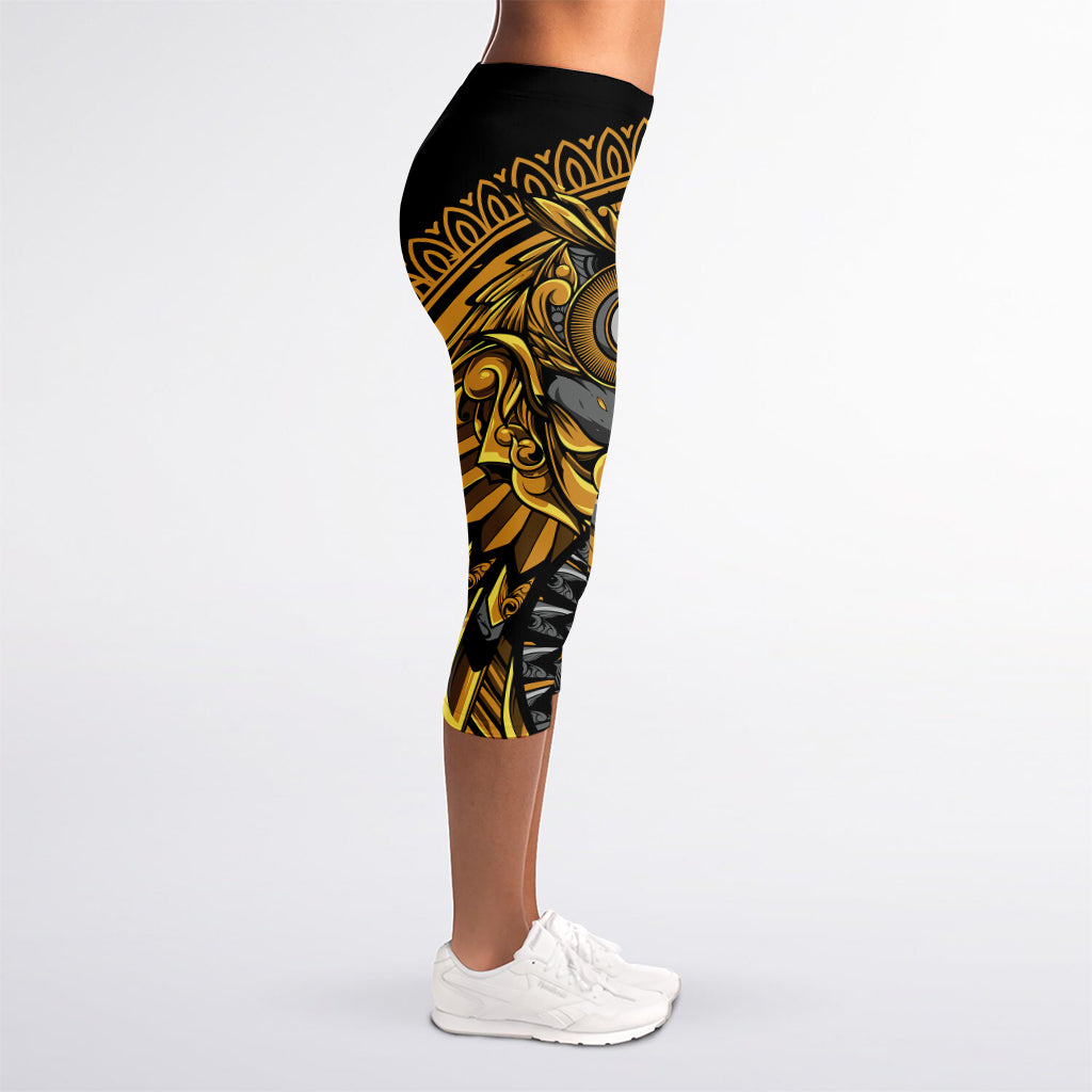 Yin Yang Owl Print Women's Capri Leggings