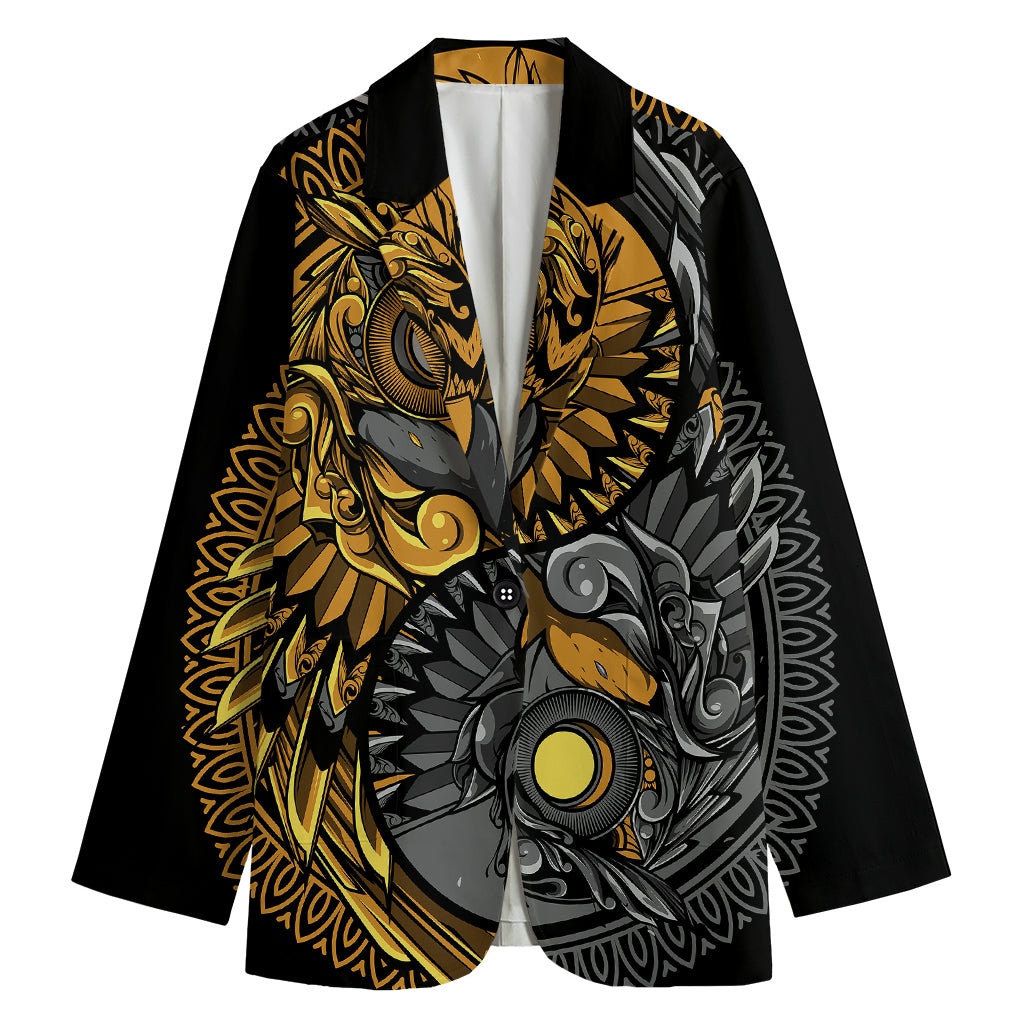 Yin Yang Owl Print Women's Cotton Blazer
