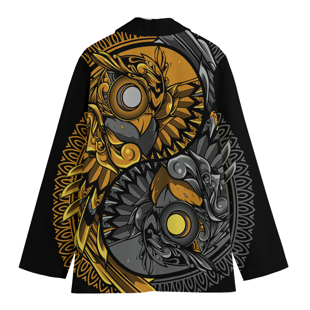 Yin Yang Owl Print Women's Cotton Blazer