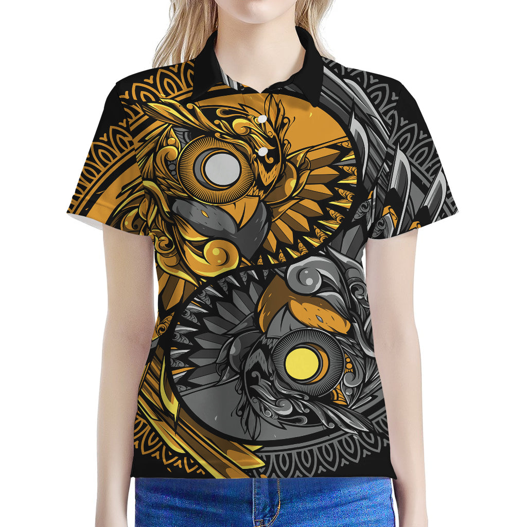Yin Yang Owl Print Women's Polo Shirt