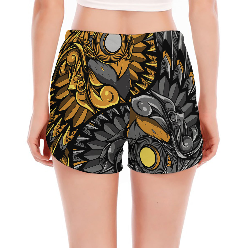 Yin Yang Owl Print Women's Split Running Shorts