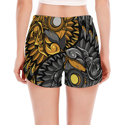 Yin Yang Owl Print Women's Split Running Shorts
