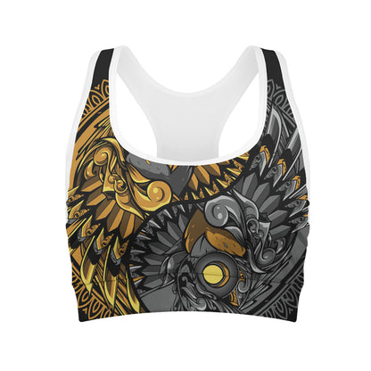 Yin Yang Owl Print Women's Sports Bra