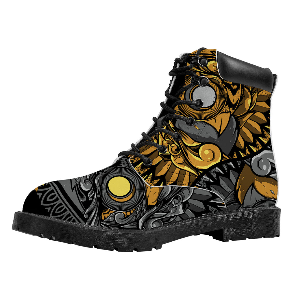 Yin Yang Owl Print Work Boots
