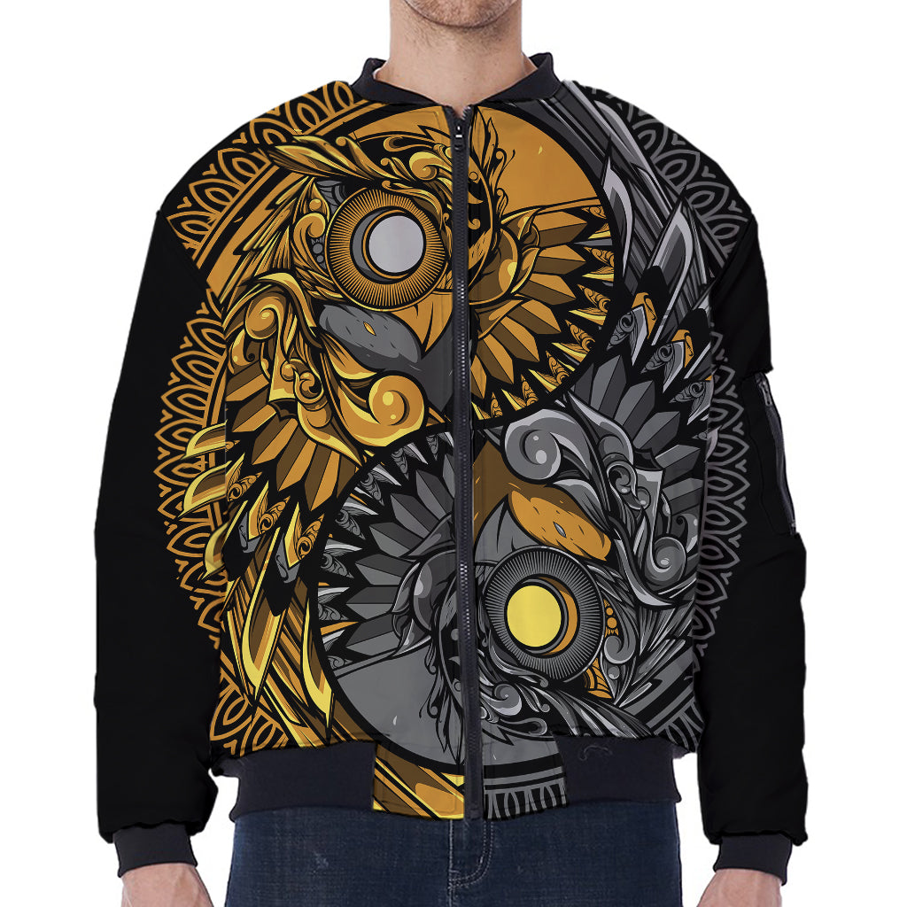 Yin Yang Owl Print Zip Sleeve Bomber Jacket