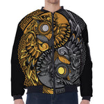 Yin Yang Owl Print Zip Sleeve Bomber Jacket