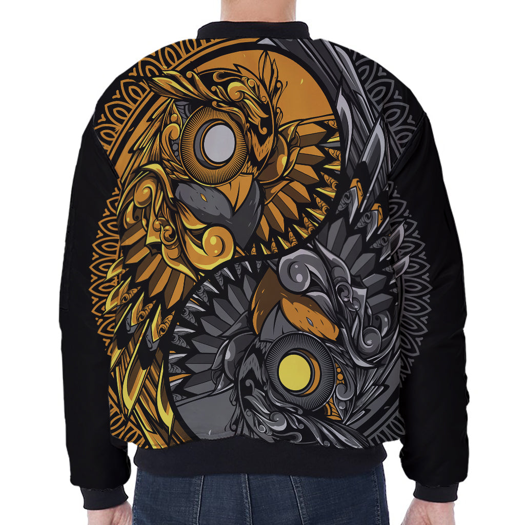 Yin Yang Owl Print Zip Sleeve Bomber Jacket
