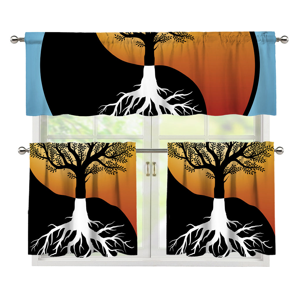 Yin Yang Tree Of Life Print 3 Piece Kitchen Curtains