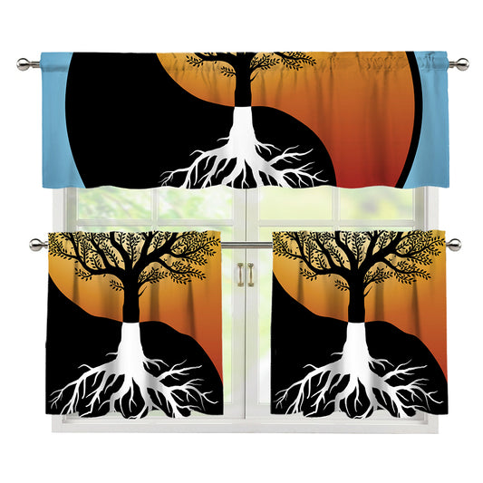 Yin Yang Tree Of Life Print 3 Piece Kitchen Curtains