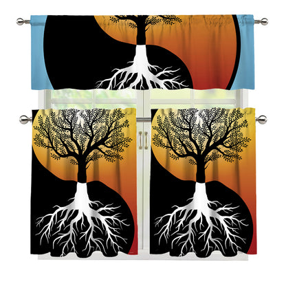 Yin Yang Tree Of Life Print 3 Piece Kitchen Curtains