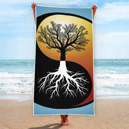 Yin Yang Tree Of Life Print Beach Towel