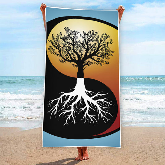 Yin Yang Tree Of Life Print Beach Towel