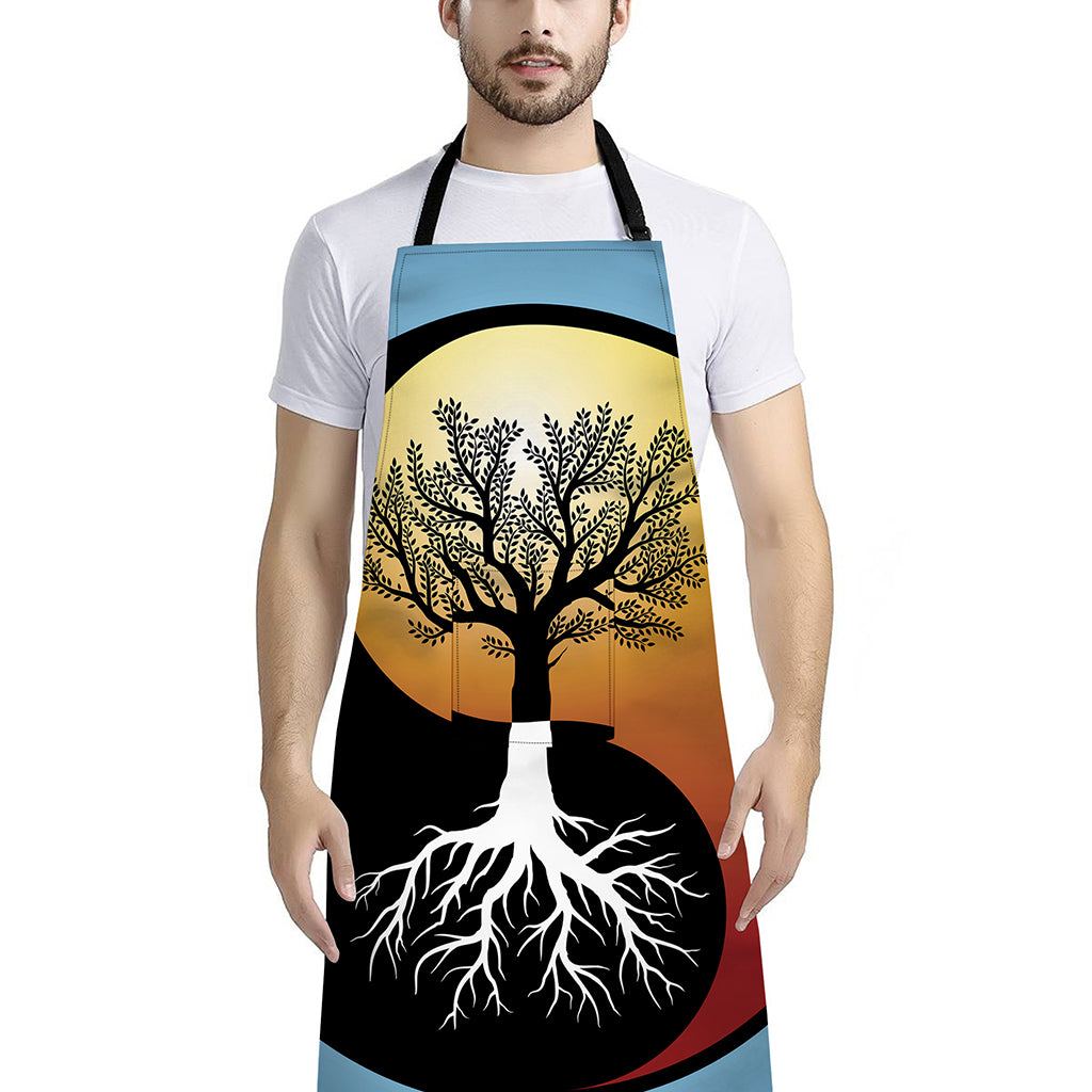 Yin Yang Tree Of Life Print Bib Apron With Pocket