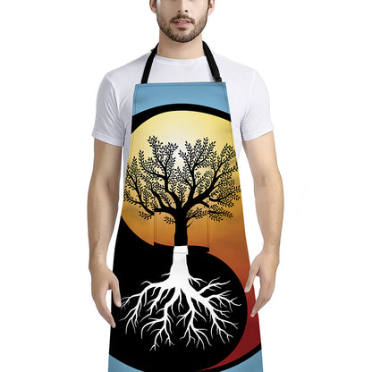 Yin Yang Tree Of Life Print Bib Apron With Pocket