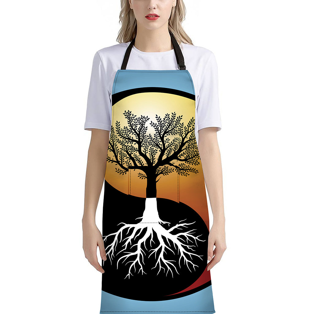 Yin Yang Tree Of Life Print Bib Apron With Pocket