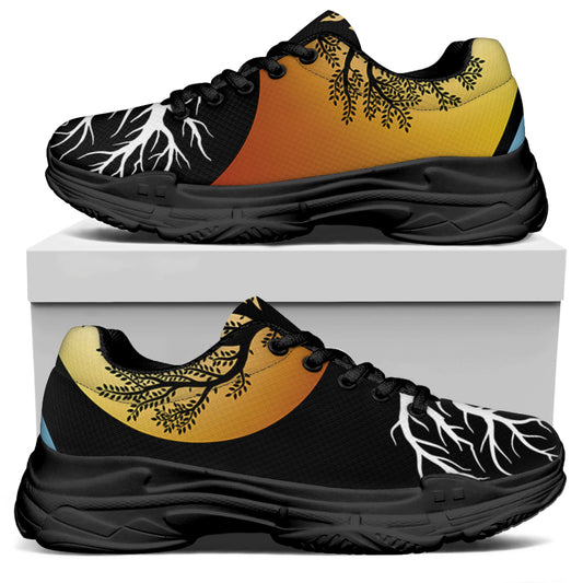 Yin Yang Tree Of Life Print Black Chunky Shoes