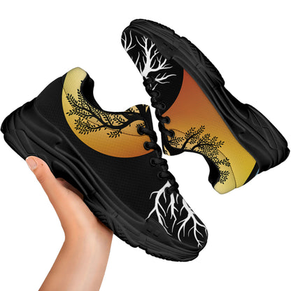 Yin Yang Tree Of Life Print Black Chunky Shoes