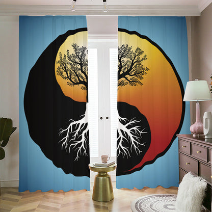 Yin Yang Tree Of Life Print Blackout Pencil Pleat Curtains