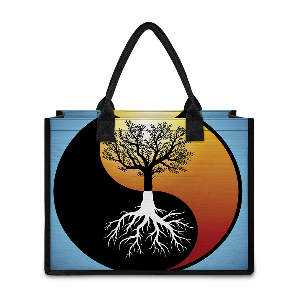 Yin Yang Tree Of Life Print Canvas Tote Bag