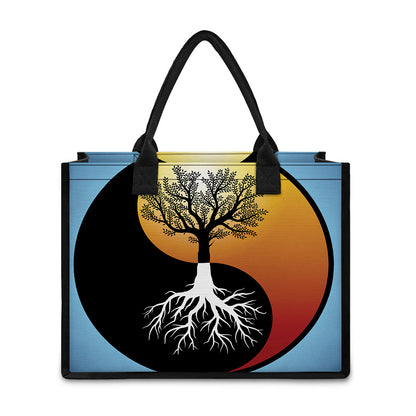 Yin Yang Tree Of Life Print Canvas Tote Bag