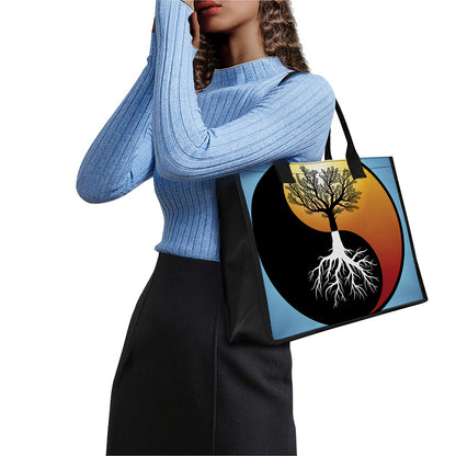 Yin Yang Tree Of Life Print Canvas Tote Bag