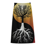 Yin Yang Tree Of Life Print Cotton Front Slit Maxi Skirt