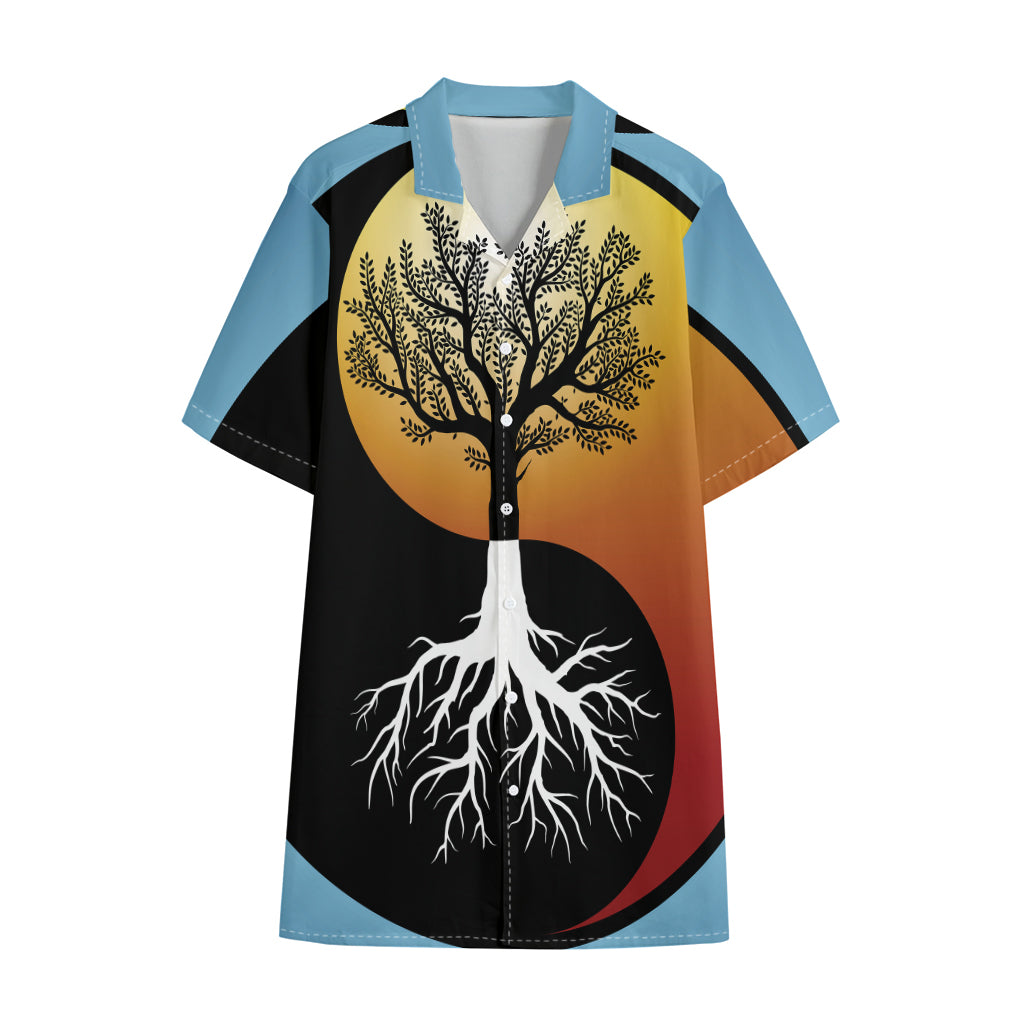 Yin Yang Tree Of Life Print Cotton Hawaiian Shirt