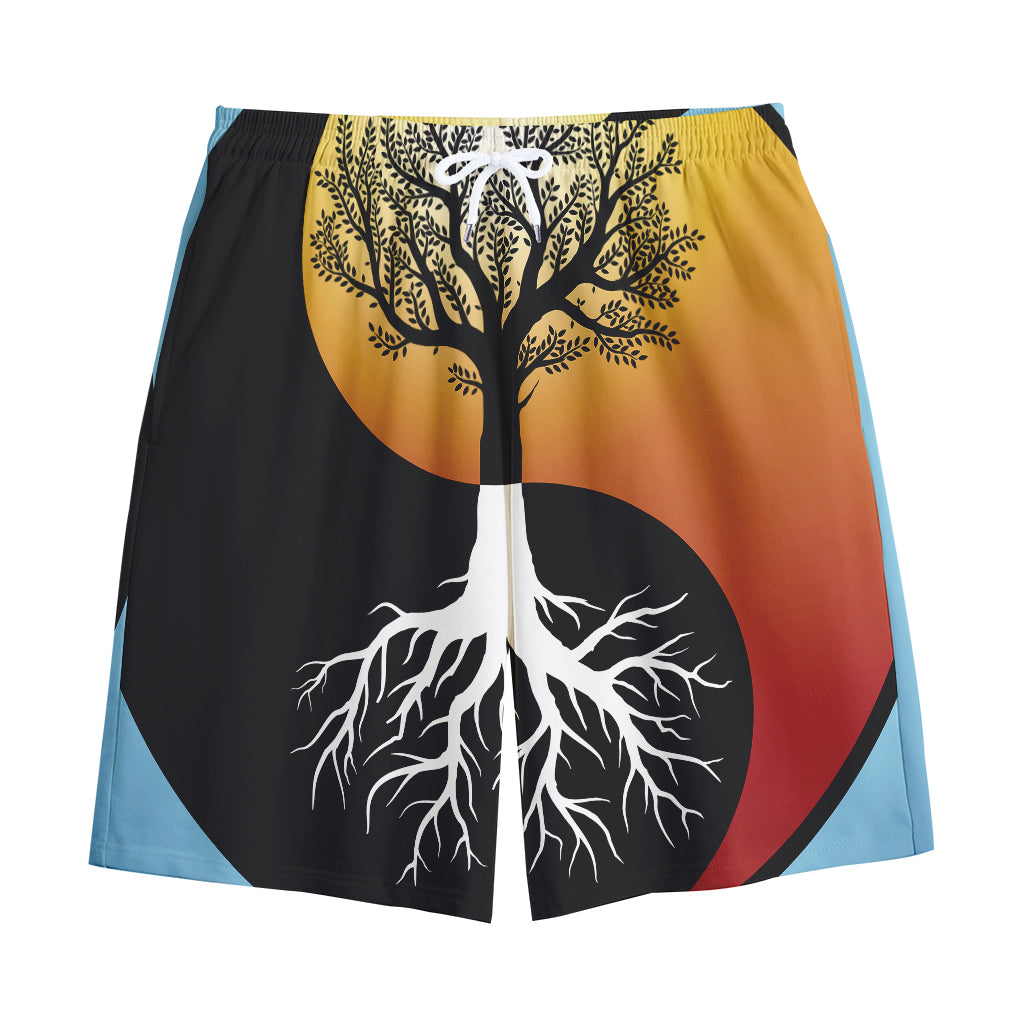 Yin Yang Tree Of Life Print Cotton Shorts