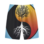 Yin Yang Tree Of Life Print Cotton Shorts