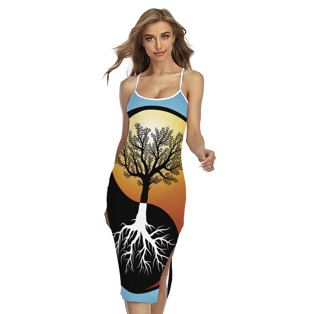 Yin Yang Tree Of Life Print Cross Back Cami Dress