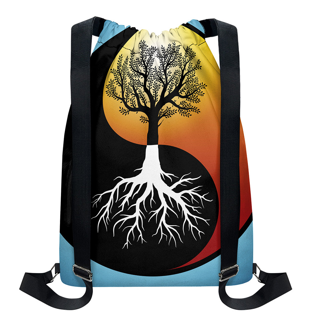Yin Yang Tree Of Life Print Drawstring Backpack
