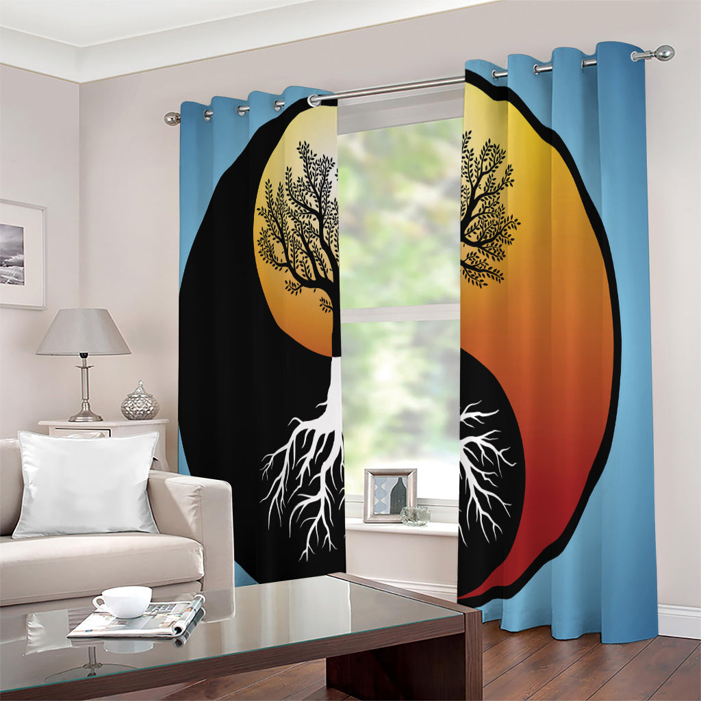 Yin Yang Tree Of Life Print Extra Wide Grommet Curtains